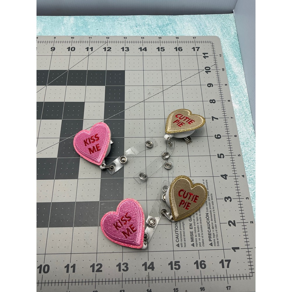 Valentine Conversation Heart Retractable Badge‎ Reels Kiss Me Cutie Pie 4 Pack